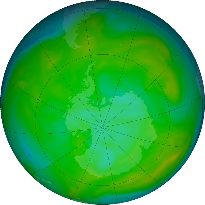 Antarctic ozone map for 12 December 2019